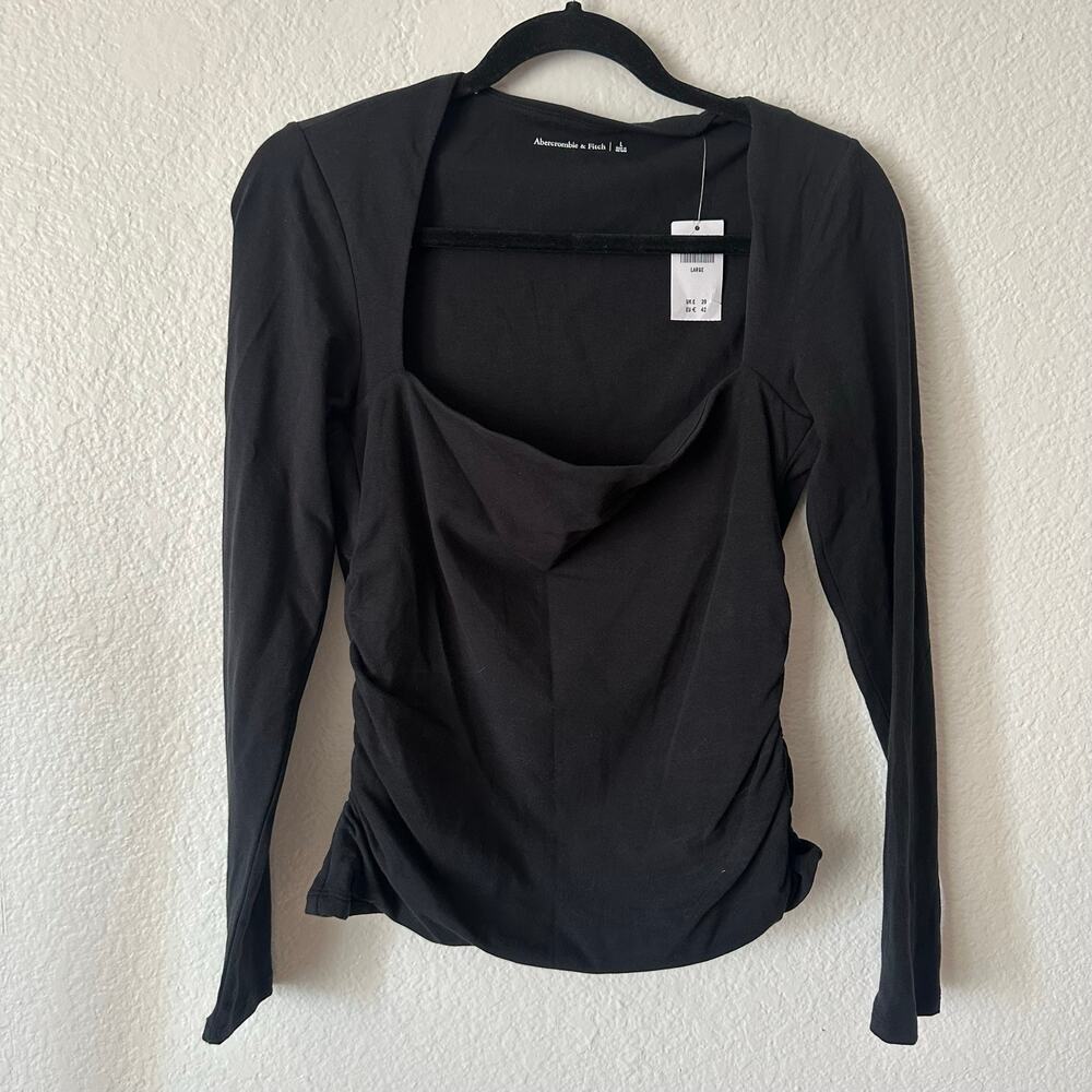 Abercrombie & Fitch Square Neck Long Sleeve Top Black Size Large NWT
